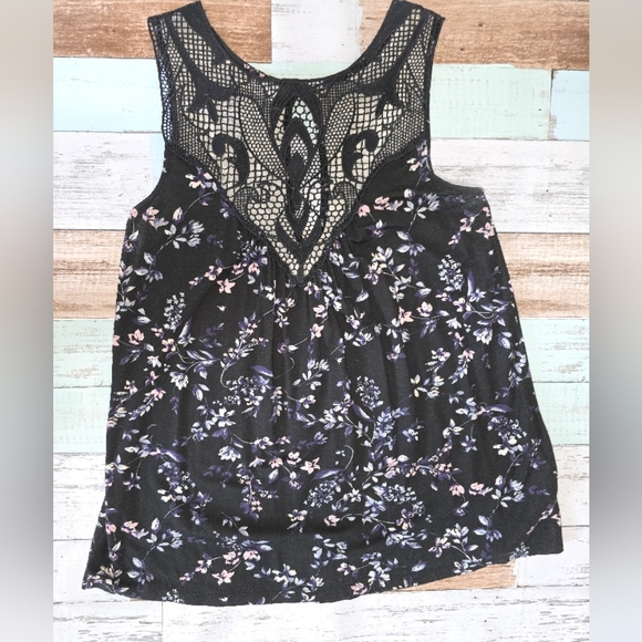 Maurices Black Purple and pink  v-neck flowy Tank Top - Picture 1 of 5